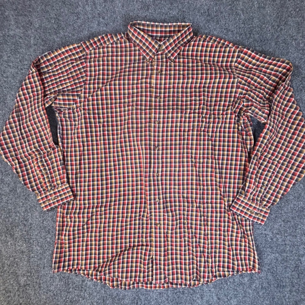 LL Bean Men's Long Sleeve Button Down Shirt Plaid Scotch Red And Gold XL Tall
